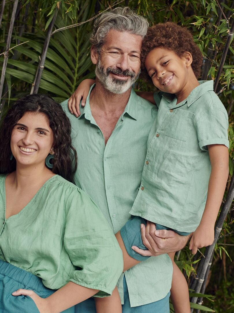 Camisa de linho de corte regular - VERDE
