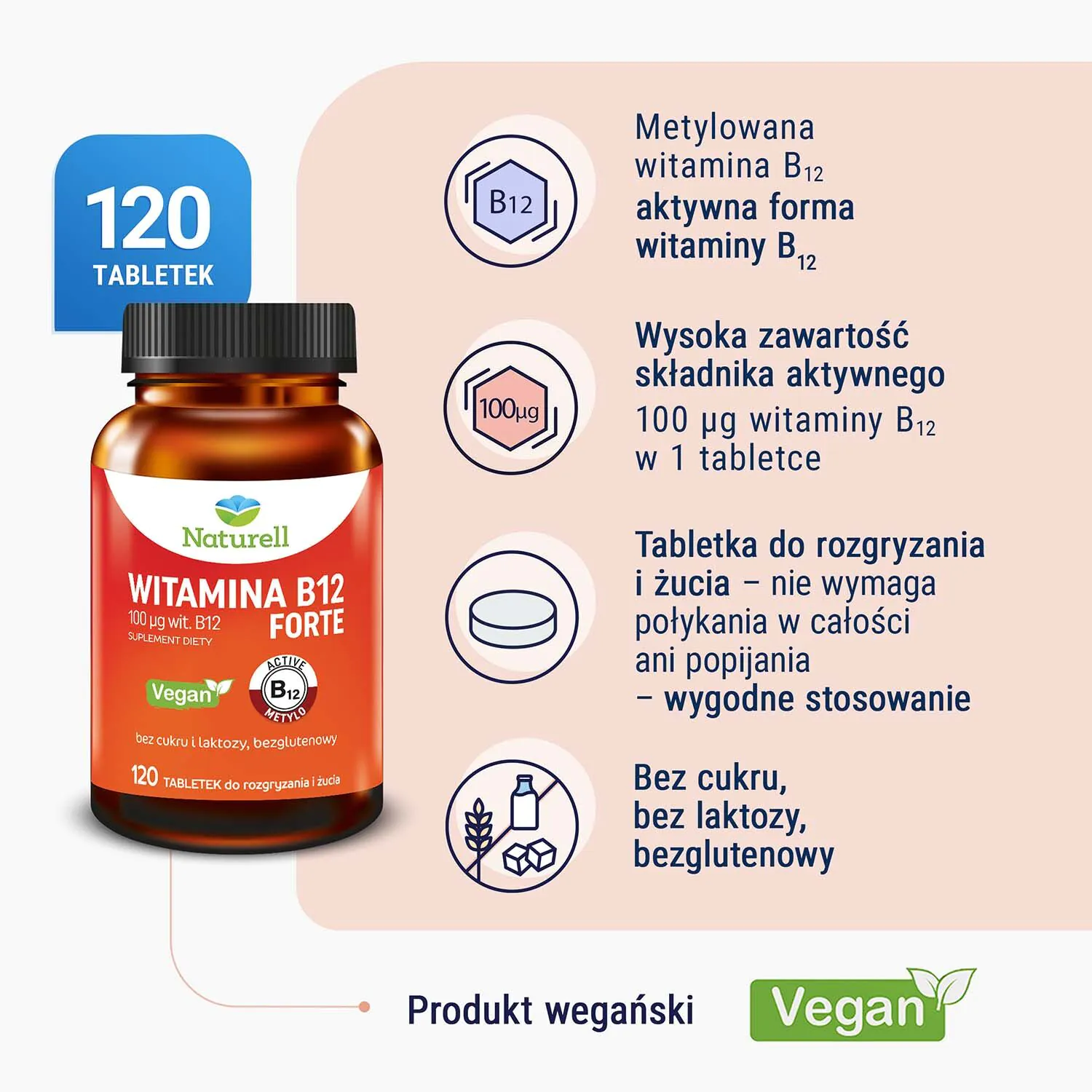 Naturell Witamina B12 Forte Tabletki do żucia 120 tabletek