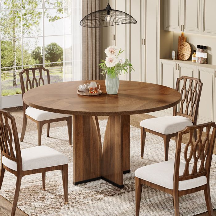 Table de Salle à Manger,Little Tree,Table Ronde de 100 cm Pour 4 Personnes,Dessus et Pieds en Bois, Rustique,Rétro Marron