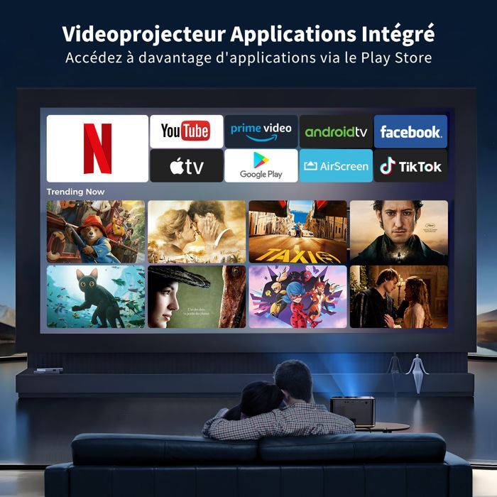 【Netflix integrado】Proyector 4K con enfoque automático y corrección trapezoidal, 30000 lúmenes, portátil, WiFi 6, Bluetooth 5.2, resolución 1080p FHD para iOS/Android
