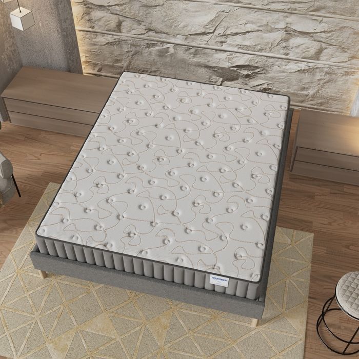 Matras + Bedbodem (120 x 190 cm) - Orionis traagschuimmatras 22 cm + stabiele houten bedbodem, grijze stoffen hoes