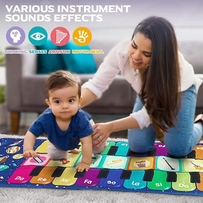 Tapis Piano Enfant, Ciel Étoilé Tapis Musical Jouets Éducatifs avec 8 Instruments, 10 Chansons et 20 Touches, 120 x 48 cm
