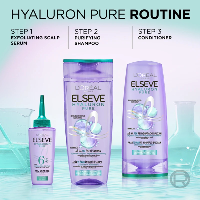 L'Oréal Paris Elseve Hyaluron Pure vlažilni šampon za mastno lasišče in suhe konice