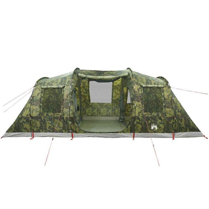 Tienda de campaña familiar tipo túnel vidaXL para 6 personas, impermeable, con estampado de camuflaje, ideal para acampar o como refugio de jardín. Modelo 4009421.