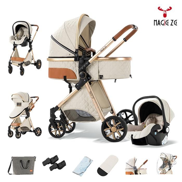 MagicZC 3-in-1 Stroller, Adjustable Backrest, Baby, Newborn, 0-3 Years, Foldable, Mom Bag, White