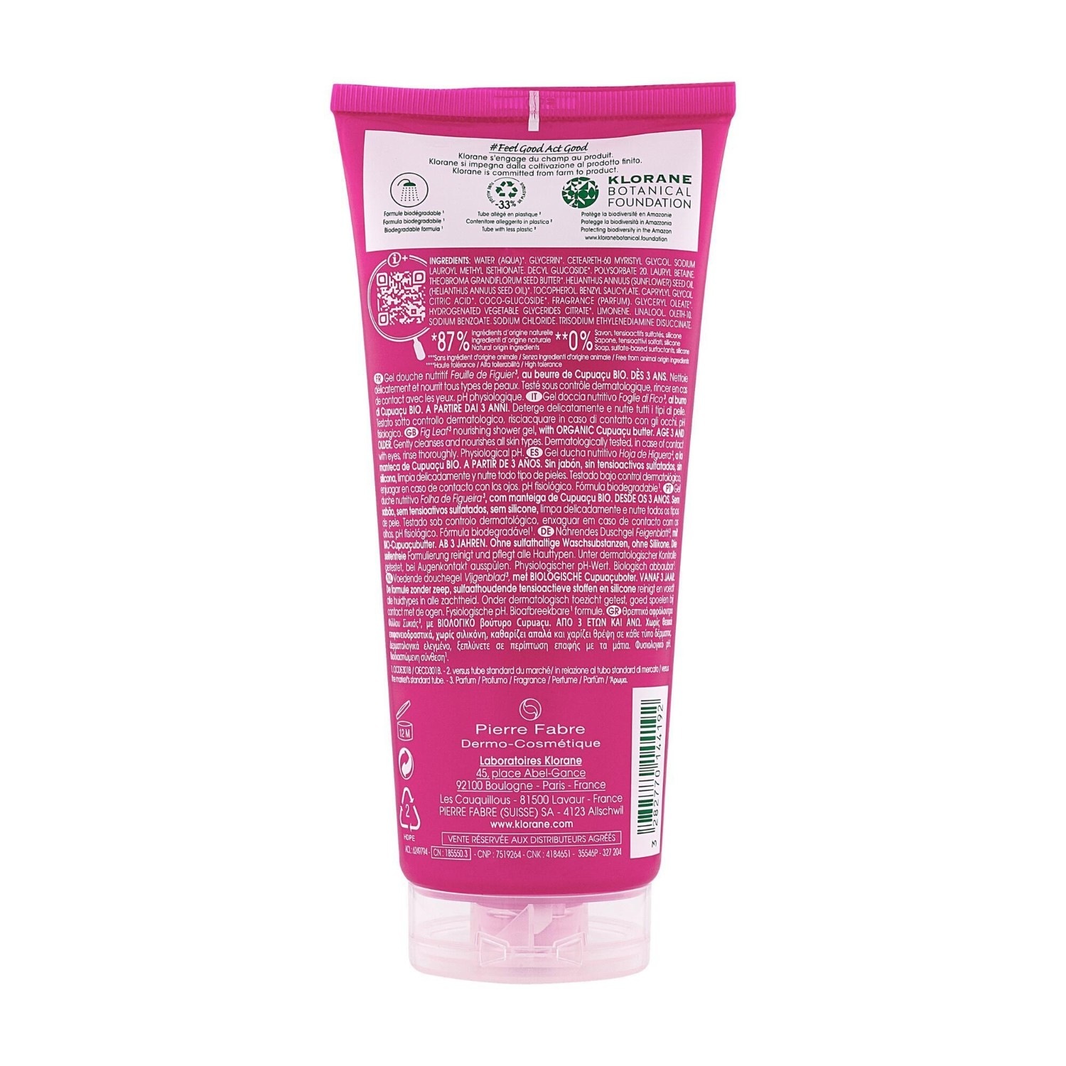 Klorane Gel douche au beurre de Cupuaçu BIO - Feuille de Figuier