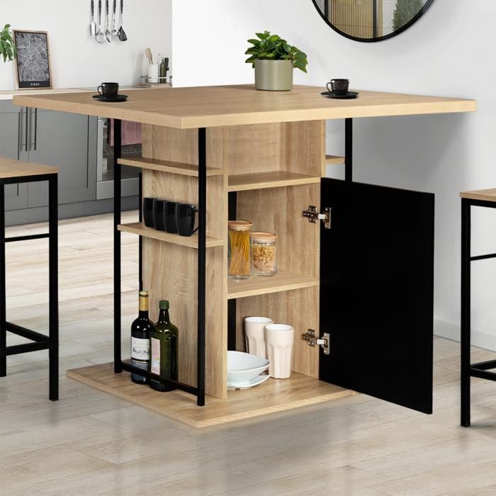 Isola centrale IDMARKET UGO da 110 cm in legno nero effetto faggio con contenitore dal design industriale