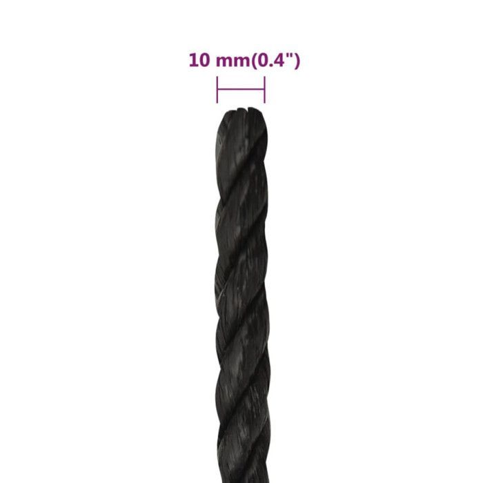 153012 VidaXL Cuerda de trabajo negra 10 mm 50 m Polipropileno