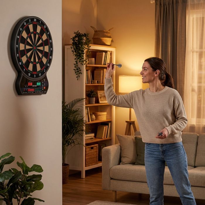 METEOR Elektronisch Dartbord - 27 Spellen - 8 Spelers - 4 LED's - inclusief Darts - Zwart