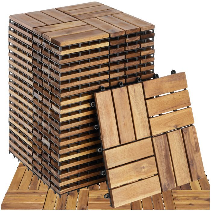 Baldosas para terraza - TECTAKE - Paquete de 20 baldosas de madera para terraza TABULA, 12 listones cada una - Marrón