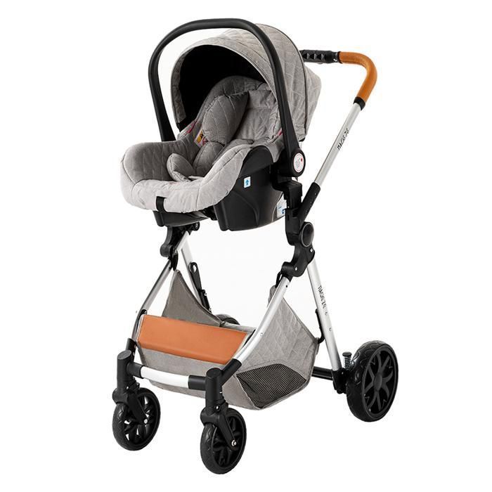 Poussette Magic ZC Pousette trio 3 en 1 Poussette bebe Avec sac à main Jusqu'à 15KG 0-3ans Harnais de cinq points Gris Clair