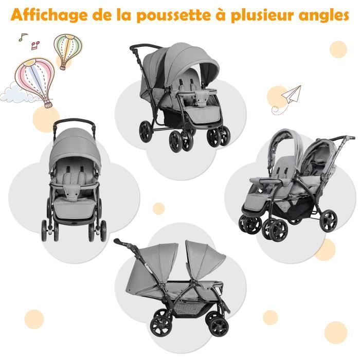DREAMADE Comfortabele Compacte Dubbele Kinderwagen, Opvouwbare Kinderwagen voor Tweelingen
