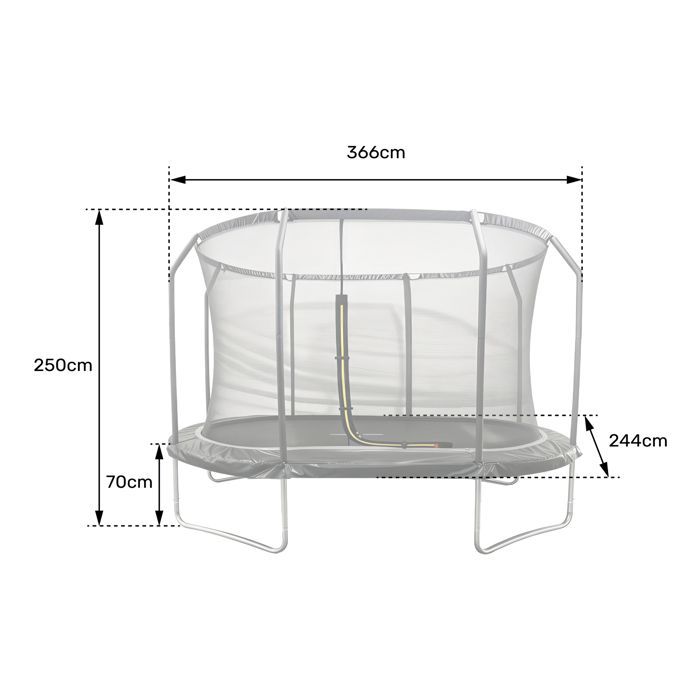 Trampolino ovale 366x244cm nero SYDNEY + rete e scaletta