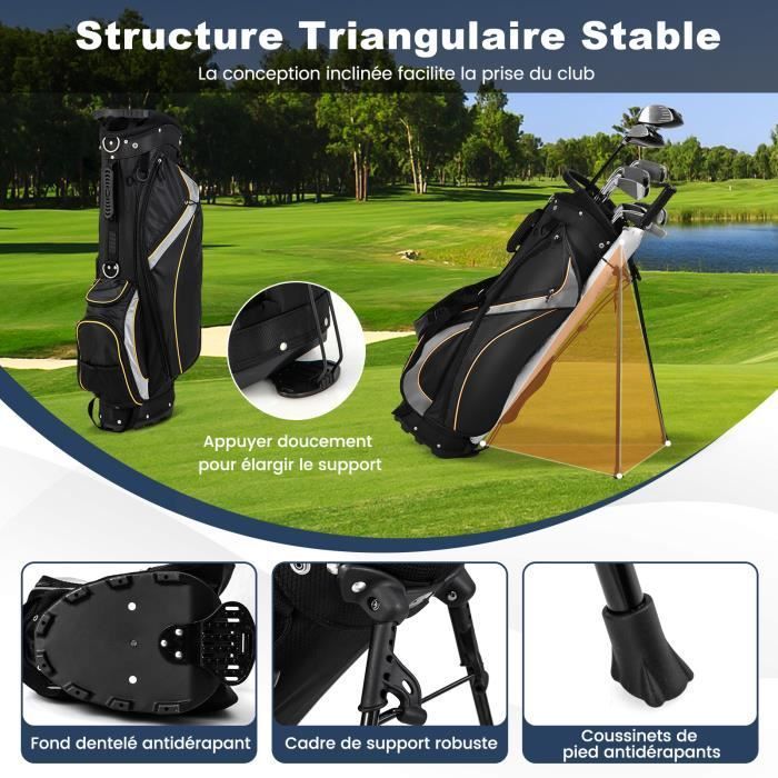 Bolsa de golf trípode COSTWAY - 8 compartimentos y múltiples bolsillos - Bolsa de nailon con soporte - Para palos o vacaciones - 28 x 21 x 89,5 cm - Negra