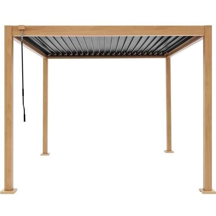 Pérgola bioclimática - GAYA - Estructura de aluminio y acero - Aspecto madera - 3 x 3 m