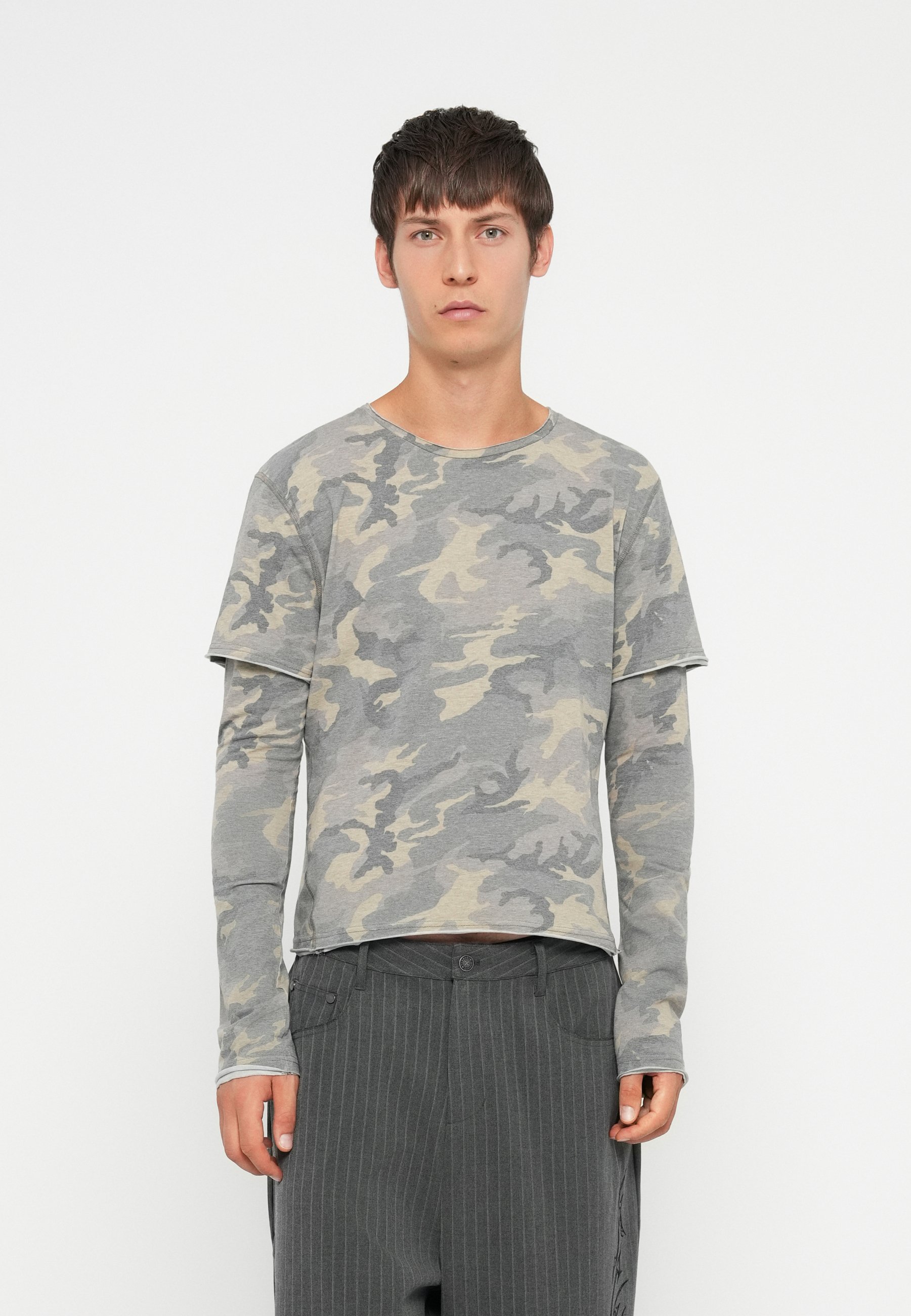 Jaded London CAMO DOUBLE LAYER LONG SLEEVE - Top met lange mouwen - groen