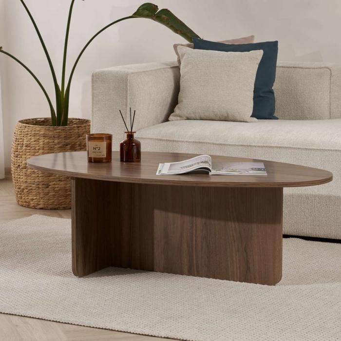 CALICOSY - Mesa de centro com tampo oval, 125 cm de comprimento - ANNA - Nogueira