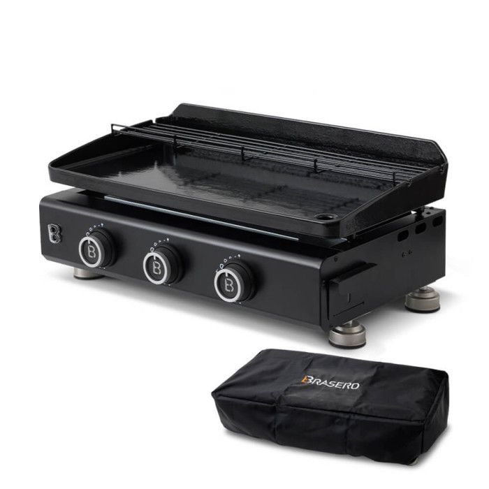 Plancha gaz Silvia IIG Evo 3 feux –BRASERO BY FAVEX - 7,95 kW – Plaque revêtement céramique 67 x 34 cm – 10 convives – Housse inclus