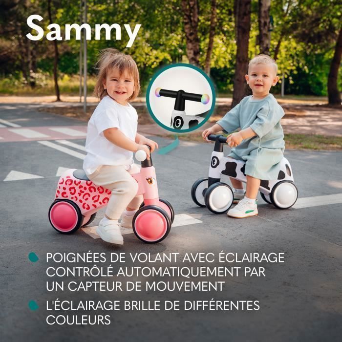 LIONELO Sammy Balance Bike - Children's Bicycle - Colorful Lights - 4 Wheels - 1-3 years (up to 30 kg) - Ergonomic - Pink