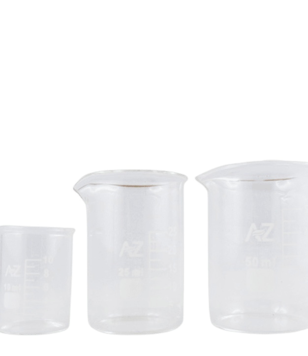 Odměrné skleněné kádinky: 10 ml, 25 ml, 50 ml