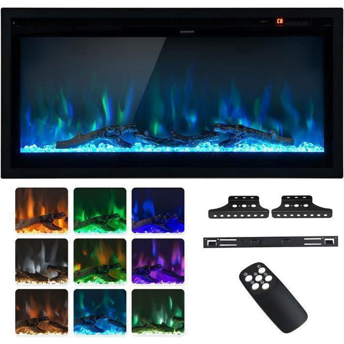 Chimenea eléctrica - RELAX4LIFE - 750W/1500W - para 42 m² - 9 colores de efecto de llama - 5 niveles de brillo ajustables - Temperatura 18-28℃