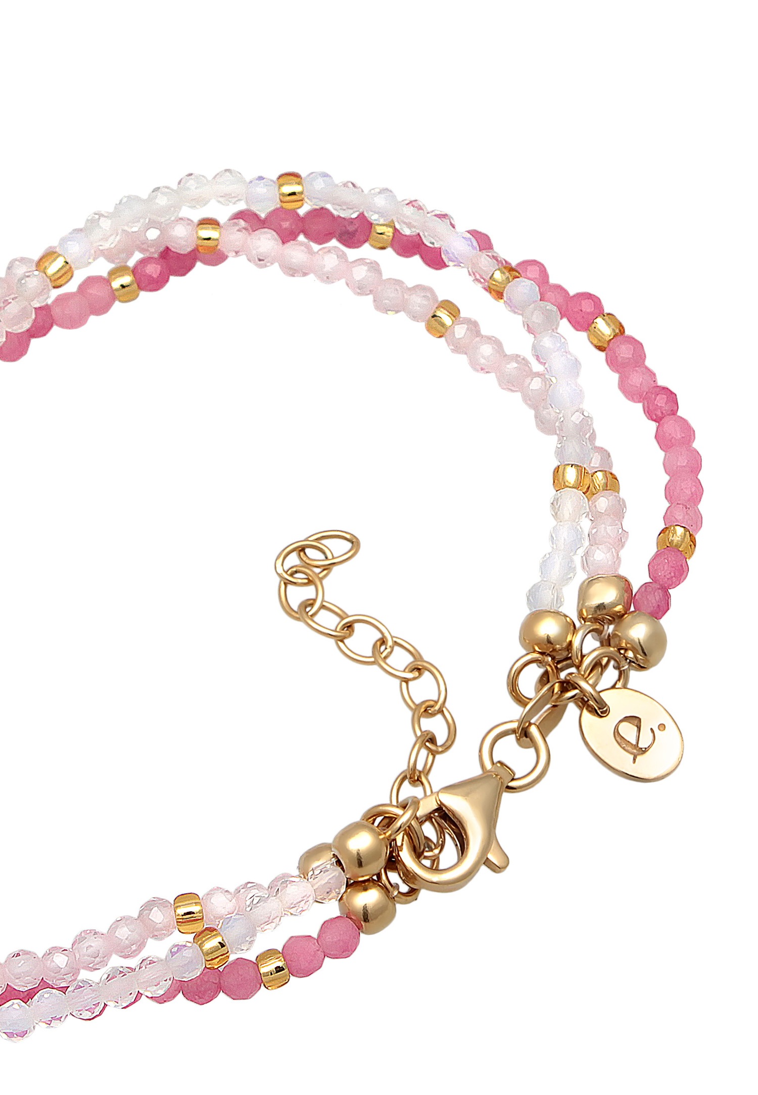 Elli PREMIUM Femmes Couches 3 rangées de perles avec pierre de lune et quartz en Argent Sterling 925 Plaqué Or