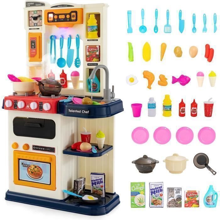 COSTWAY Kinderkeuken met 38 accessoires, speelkeukenset, realistische licht- en geluidseffecten, kerst-/verjaardagscadeau, geschikt voor kinderen vanaf 3 jaar, blauw