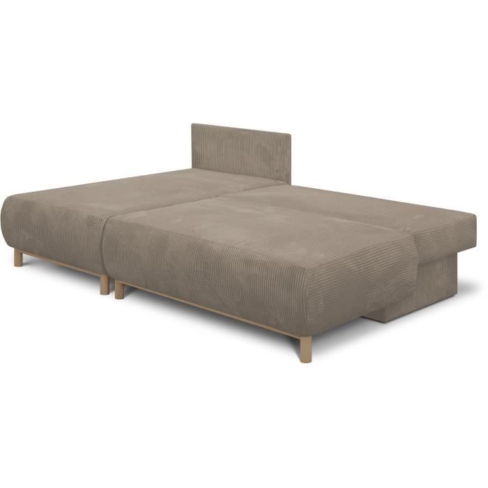 Canapé d'angle gauche convertible - 3 places - MIKA - Tissu velours côtelé taupe - Coffre de rangement - 192 x 84 x 93 cm