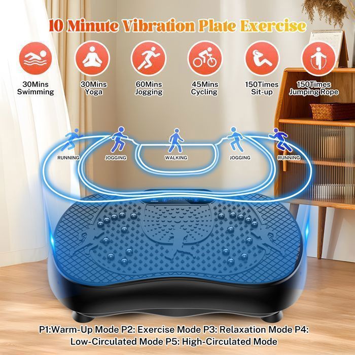 Plataforma vibratoria para fitness - Plataforma vibratoria - 180 niveles de vibración - 5 programas - Bluetooth integrado - Control remoto
