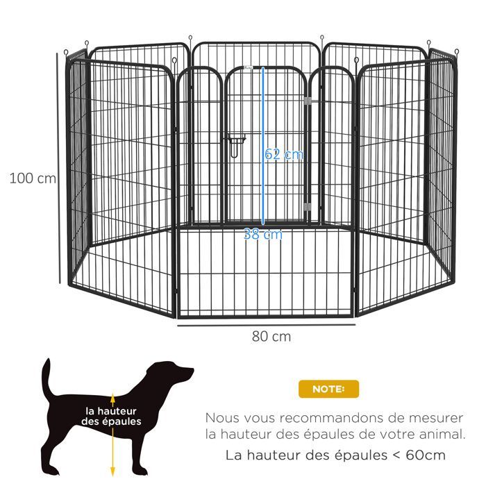 Parque de lujo PawHut - Estructura modular de acero con revestimiento epoxi y puerta con cerradura para perros, conejos y roedores - Acero - 80x100cm - Negro