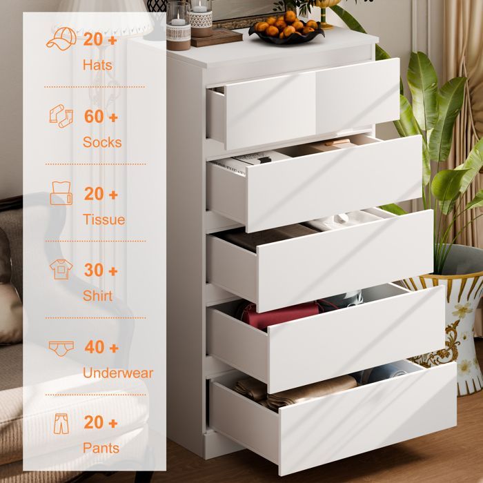 Cômoda branca - Moderna - 60x41x109cm - Com 6 gavetas - Madeira - Multifuncional - BRANCA