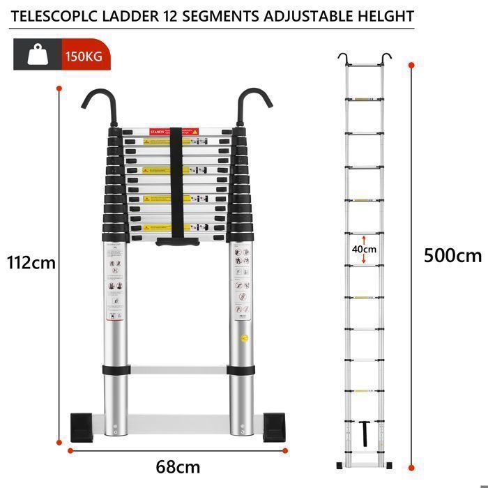 Escalera telescópica - STANEW - STANEW - Estabilizador de escalera - Aleación de aluminio de grado aeronáutico - Retráctil 5 m