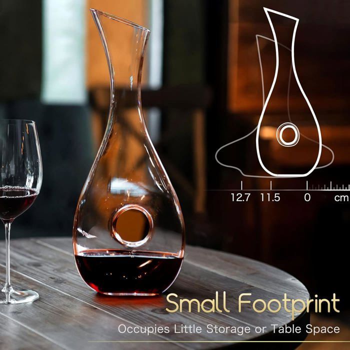 Decantador de vino soplado a mano - DOK - 1,2 L - Sin plomo - Juego de decantador - Base en forma de rosquilla