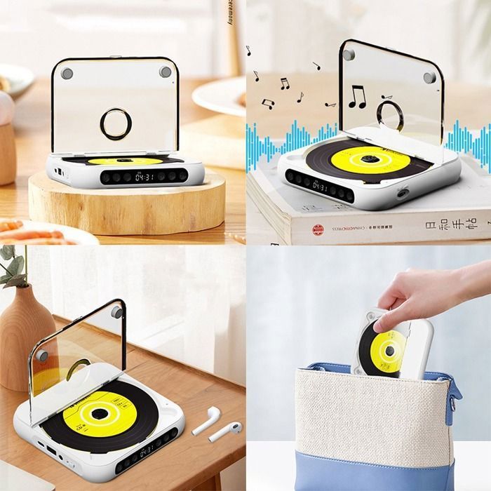 Φορητό CD Player με Bluetooth 5.3, Επαναφορτιζόμενη μπαταρία 2000mAh, CD/MP3 Player με USB, Έξοδος AUX 3,5 mm, Ήχος Hi-Fi, Εξαιρετικά Λεπτό, Λευκό