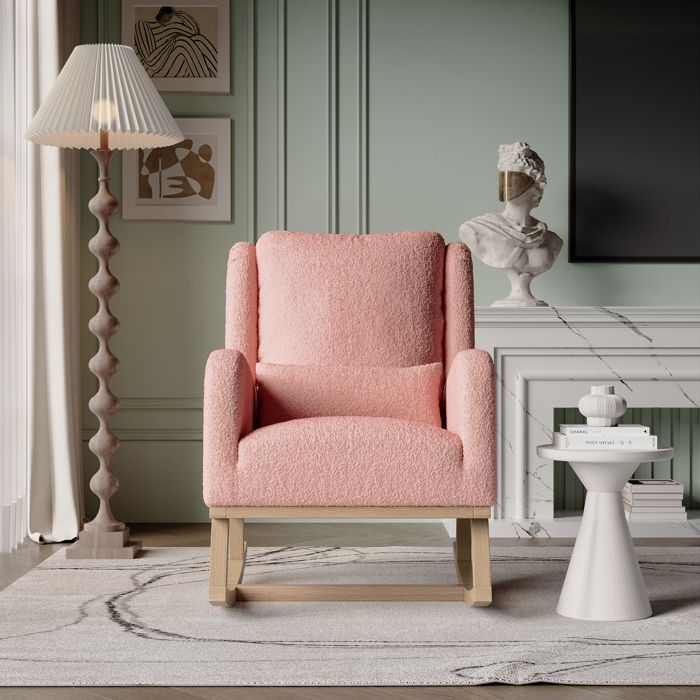 Schommelstoel, voedingsstoel, fauteuil, voedingsschommelstoel, teddyfluweel, roze