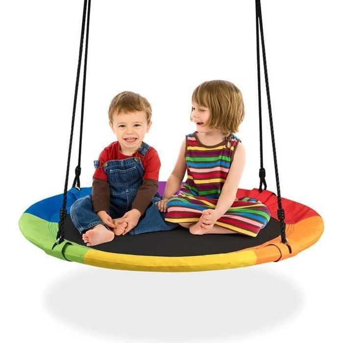 Suspendu Balançoire Nid d'oiseau Ø100CM pour Enfants Adulte Jardin, Hauteur Réglable de 100 à 160CM,Charge Max 150KG