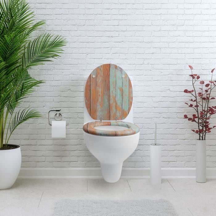 Sanfino® WC-Sitz aus Holz mit Absenkautomatik, erstklassige Qualität, viele farbenfrohe Designs, komfortabel – „Blaues Holz“