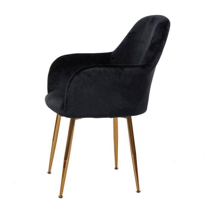 Chaise de salle à manger HWC-F18, chaise - velours noir, pieds dorés