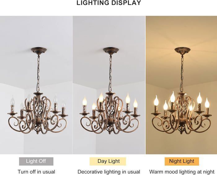 Ganeed Lustre de campagne français, lustre en fer forgé à 6 lumières de ferme rustique pour cuisine,E14,