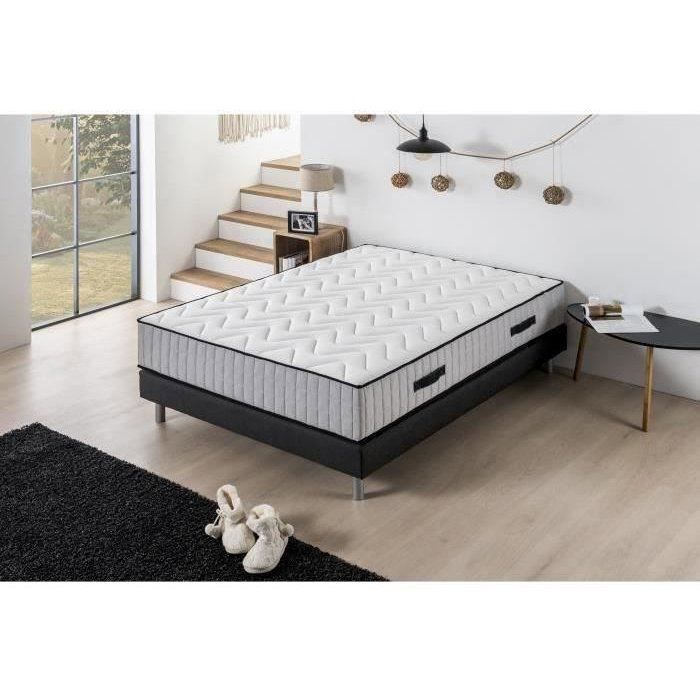 Ensemble matelas + sommier 160 x 200 cm - 672 Ressorts ensachés - 7 zones de confort - 27 cm - Ferme - DEKO DREAM Hotel Supreme