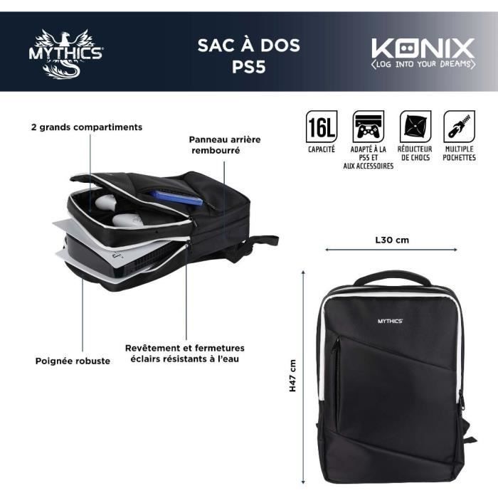 Zaino KONIX Mythics Titan per console PS5 e accessori - Capacità 16 litri - Nero e bianco