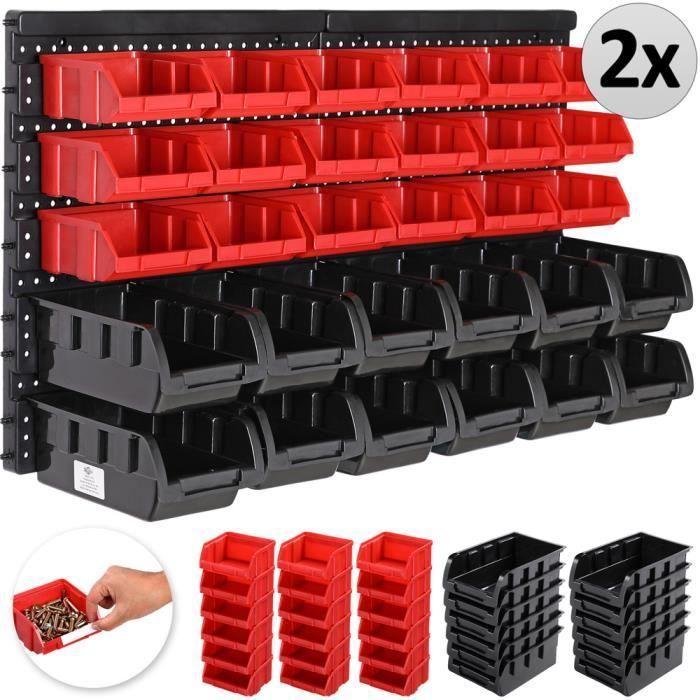 2 estantes para herramientas con cajas de almacenamiento, 60 contenedores, estante modular extensible para garaje con montaje en pared.