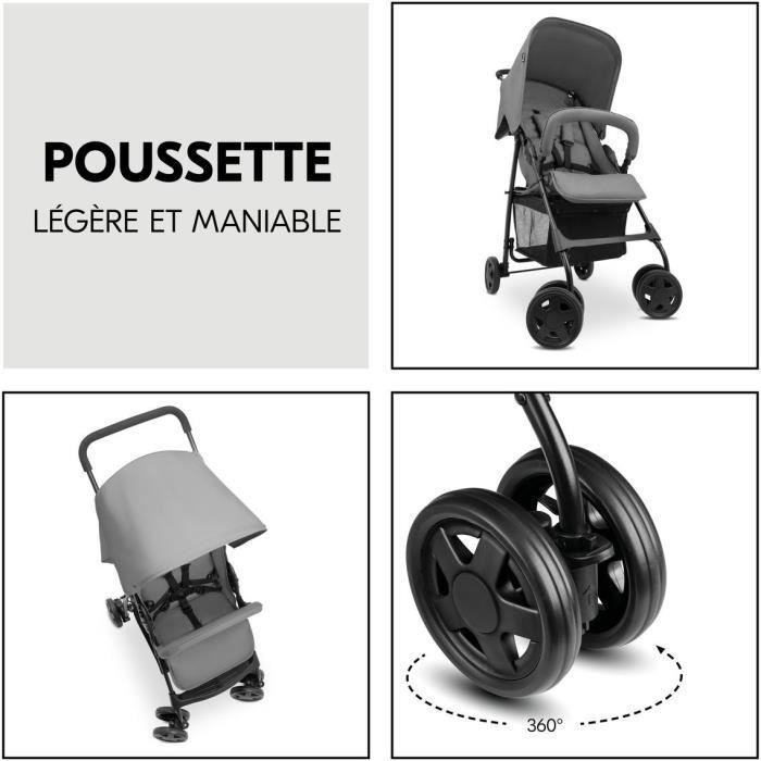 HAUCK - Kinderwagen - SPORT - Faltbar & verstellbar - Sonnendach - 4 Räder - Grau
