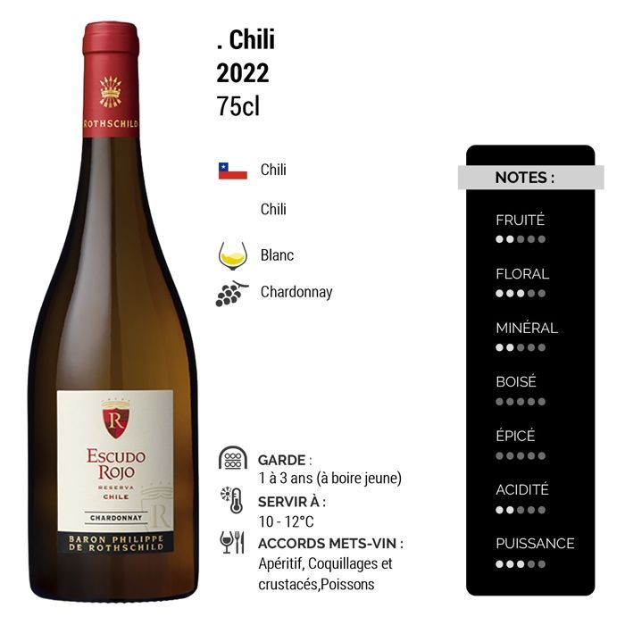 Escudo Rojo Chili Reserva Chardonnay 2022 - Valkoviini Chilestä (3 x 75cl)