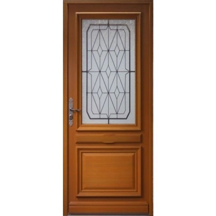 Puerta de entrada de madera vidriada color anís, 215 cm de alto x 90 cm de ancho, lado derecho del marco de la puerta.