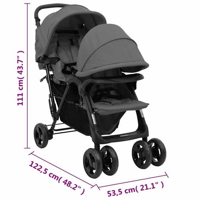 cochecito doble vidaXL, cochecito de viaje plegable, cochecito para niños pequeños, protección exterior contra 10348