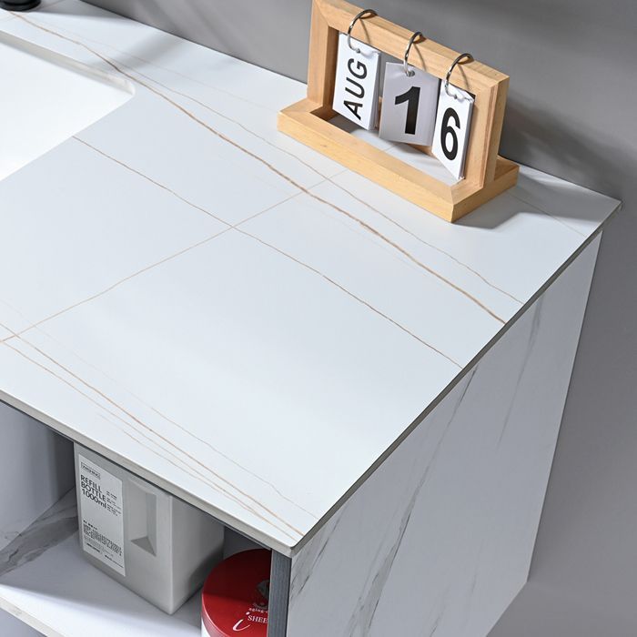 Mobile bagno con lavabo singolo da 100 cm effetto marmo bianco con specchio a LED e colonna contenitore LB-6948 LuxuryBain-