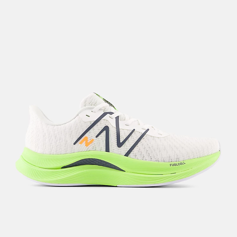 FuelCell Propel v4 herenschoenen – wit met gebleekte limoengroene glans en grafiet.