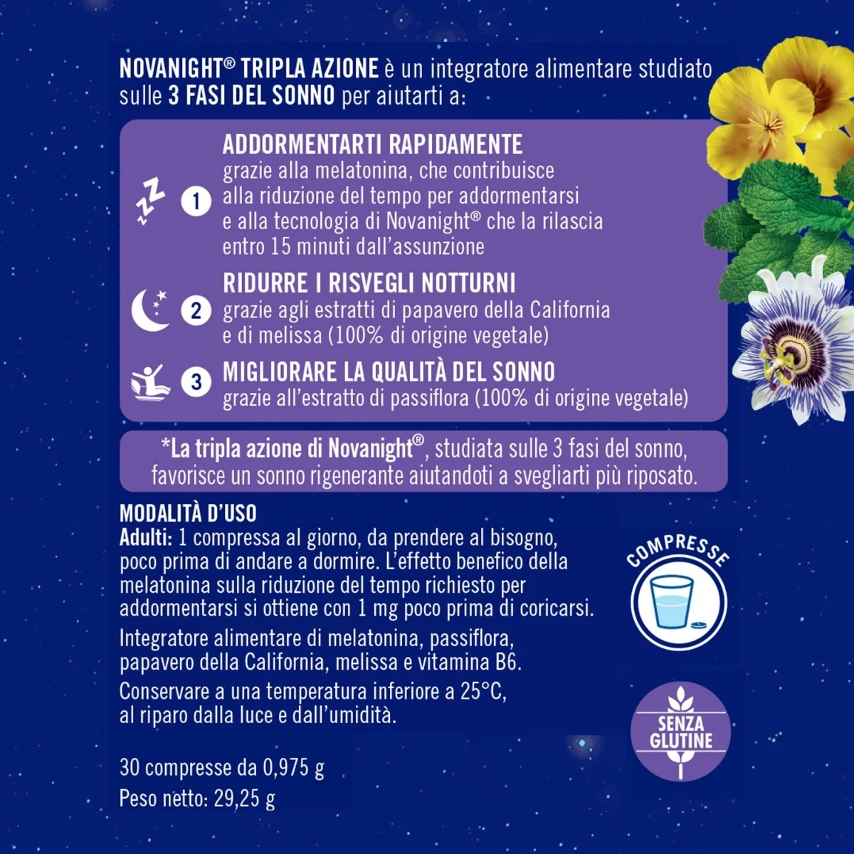 NOVENIGHT Novanight 30 comprimidos de liberação rápida Novo suplemento alimentar para dormir
