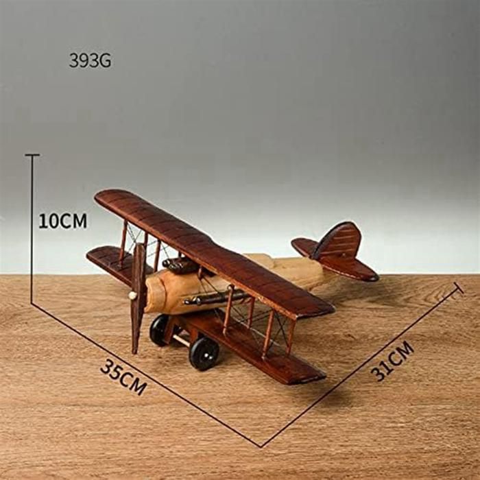Modelo de avião retrô de madeira feito à mão, modelo de biplano vintage, decoração de mesa, adereços para fotos, lembrança.